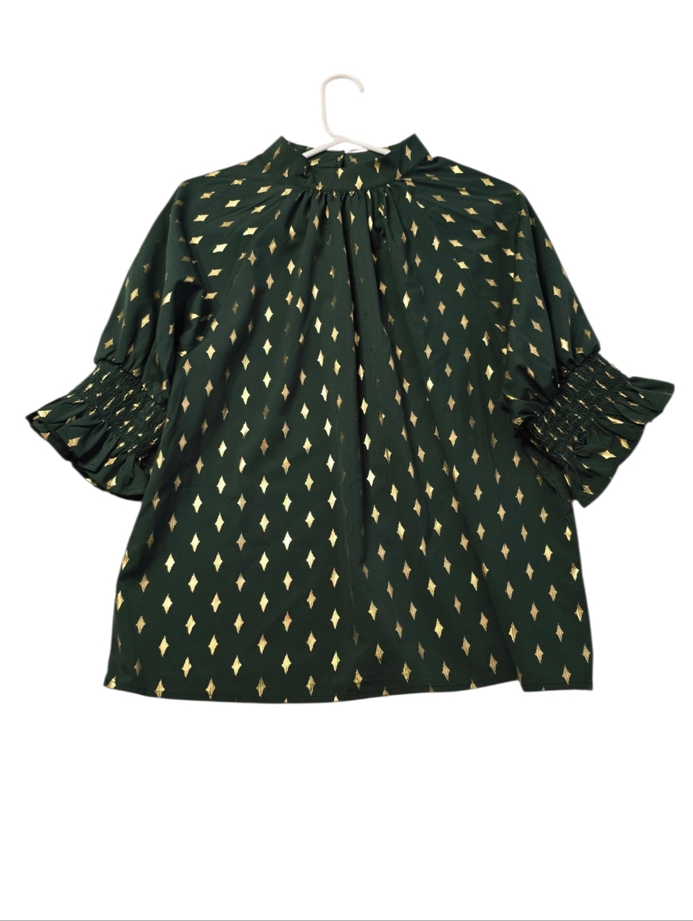 Emerald Green Blouse with Gold Diamond Print
